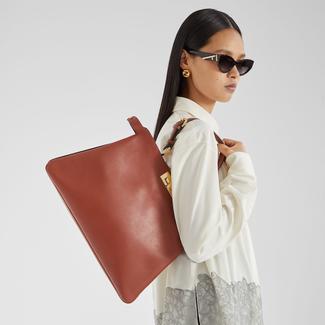 FENDI Peekaboo Soft Large Sienna brown leather bag - Image 5